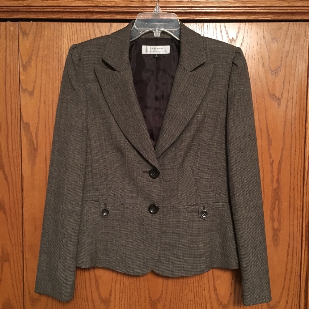 Women’s brown tweed-look suit (blazer and skirt)